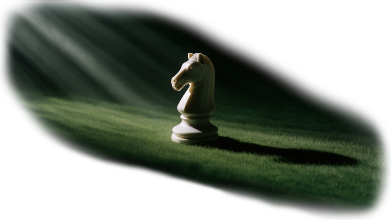 A lone white knight on dark grass, lit by a shaft of light — the Tjess splash screen